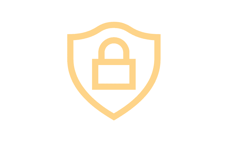 A gold shield icon featuring a padlock in the center, symbolizing security and protection.