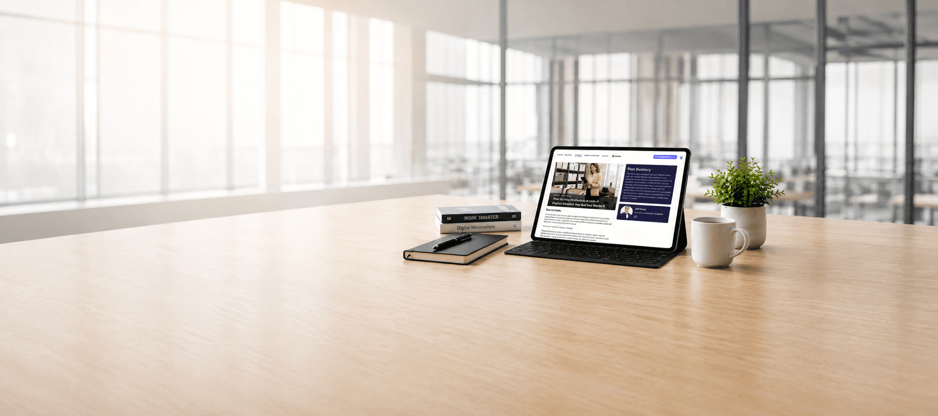 Annex.com Resources and Insights page displayed on a tablet in a modern office workspace, featuring records management and document shredding content.
