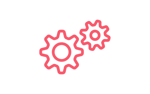 A red icon featuring two interlocking gears, symbolizing settings, processes, or system operations.