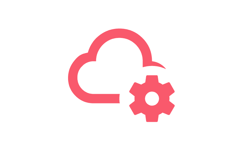 A red cloud icon with a gear symbol overlapping its bottom-right corner, representing cloud-based configuration or settings.